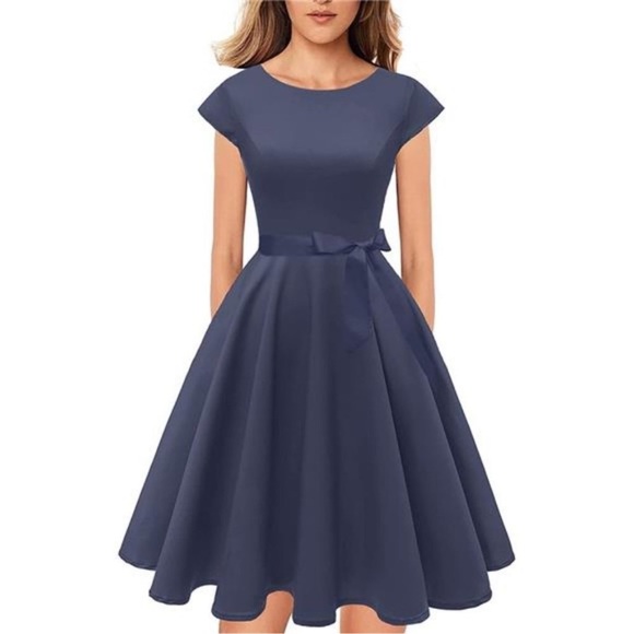 COCKTAIL Party Dress with Pockets Navy Blue - Picture 1 of 8